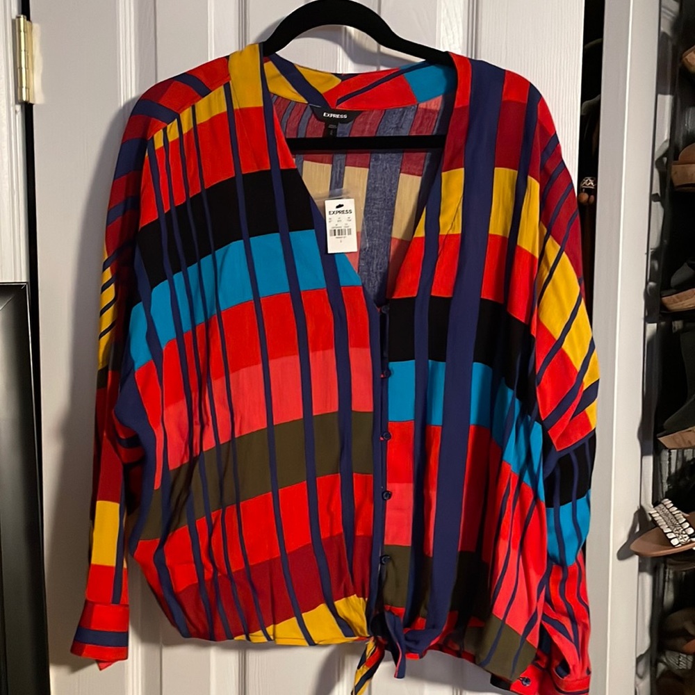 Multicolored Express button up tie top